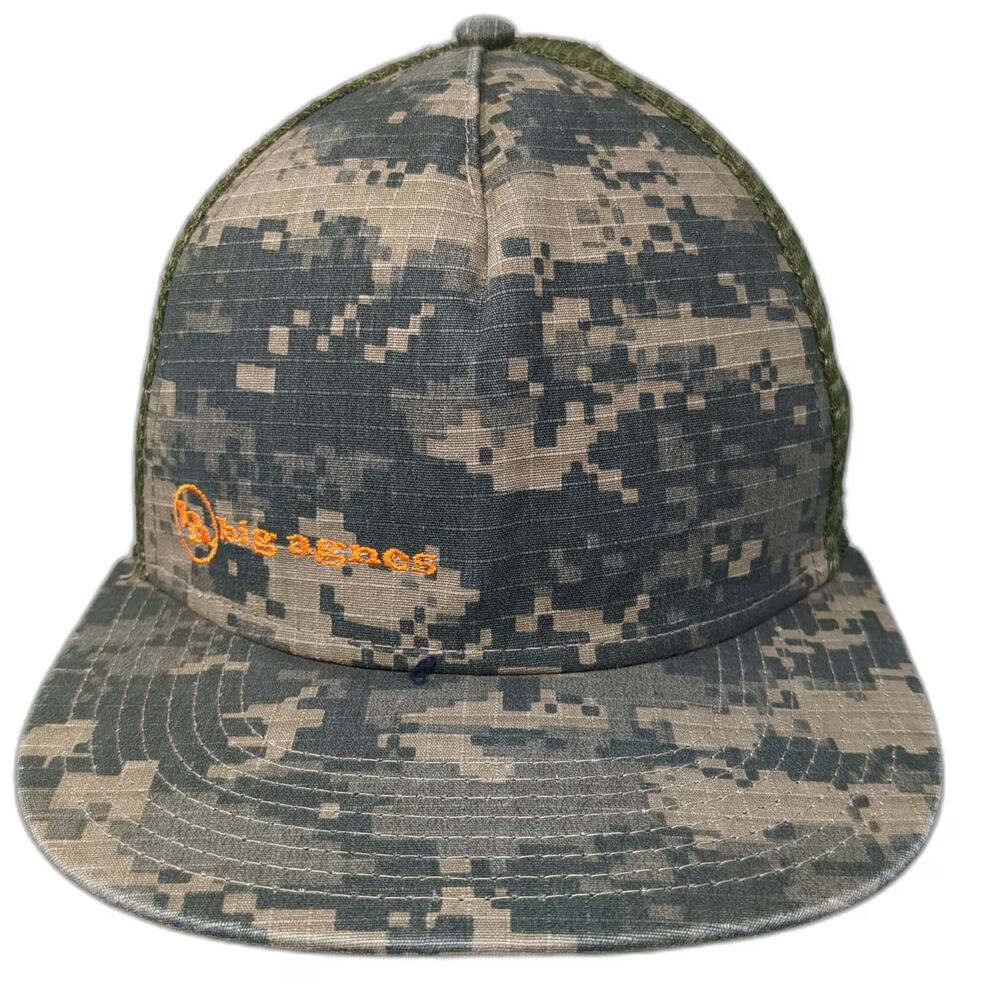 Big Agnes Trucker Hat Green Gray One Size Digital Camo Mesh Back Snapback Logo